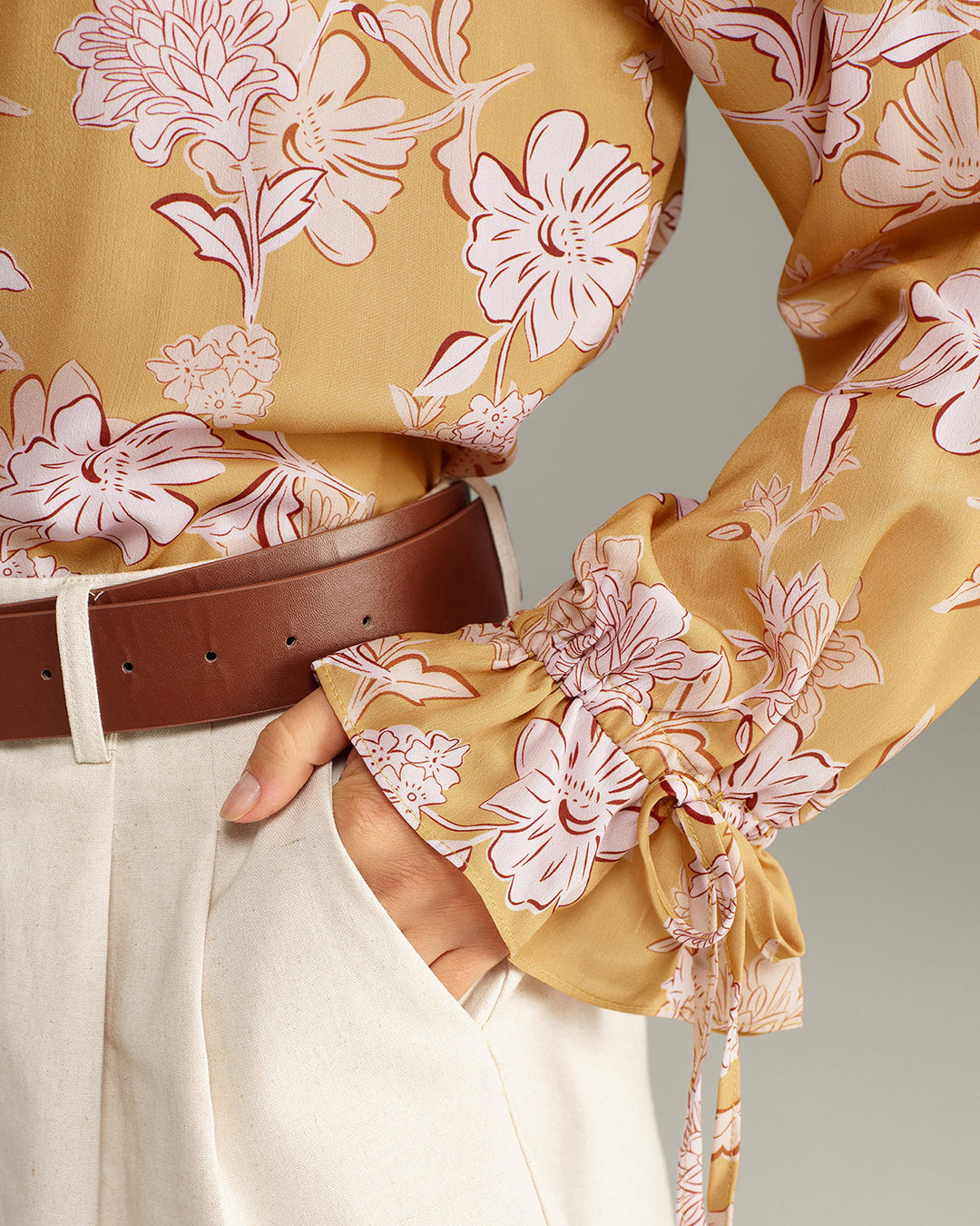 SALE | Yellow Floral Ruffle Bell Sleeve Shirt