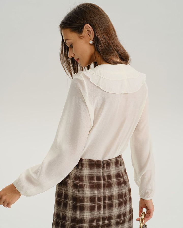 SALE | White V Neck Ruffle Loose Shirt