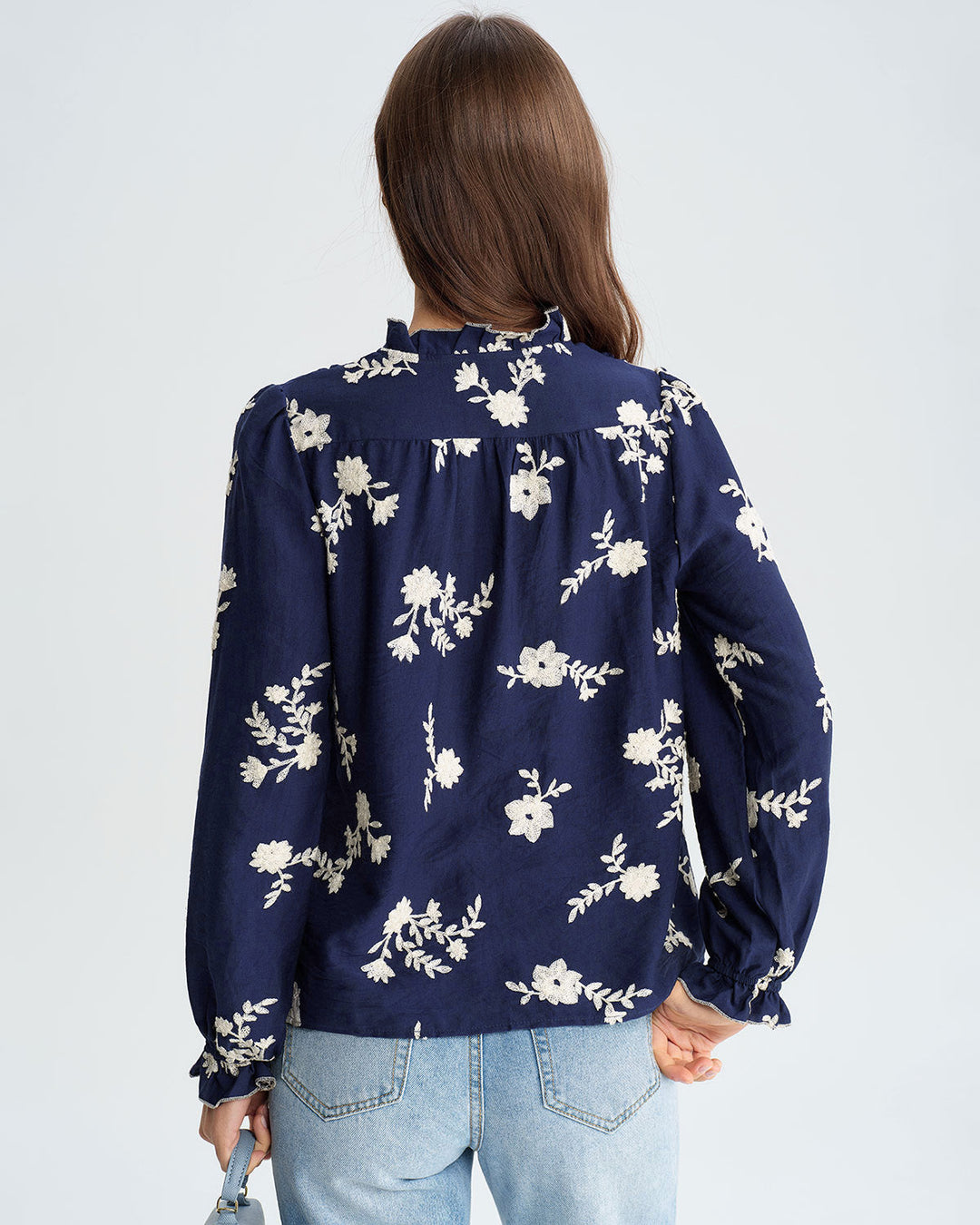 SALE | Navy Floral Poet Sleeve Shirt