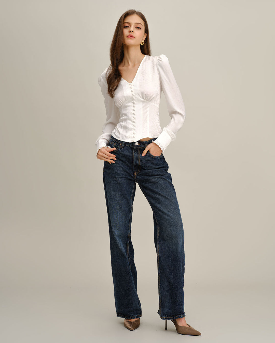 SALE | White Ruched V Neck Shirt