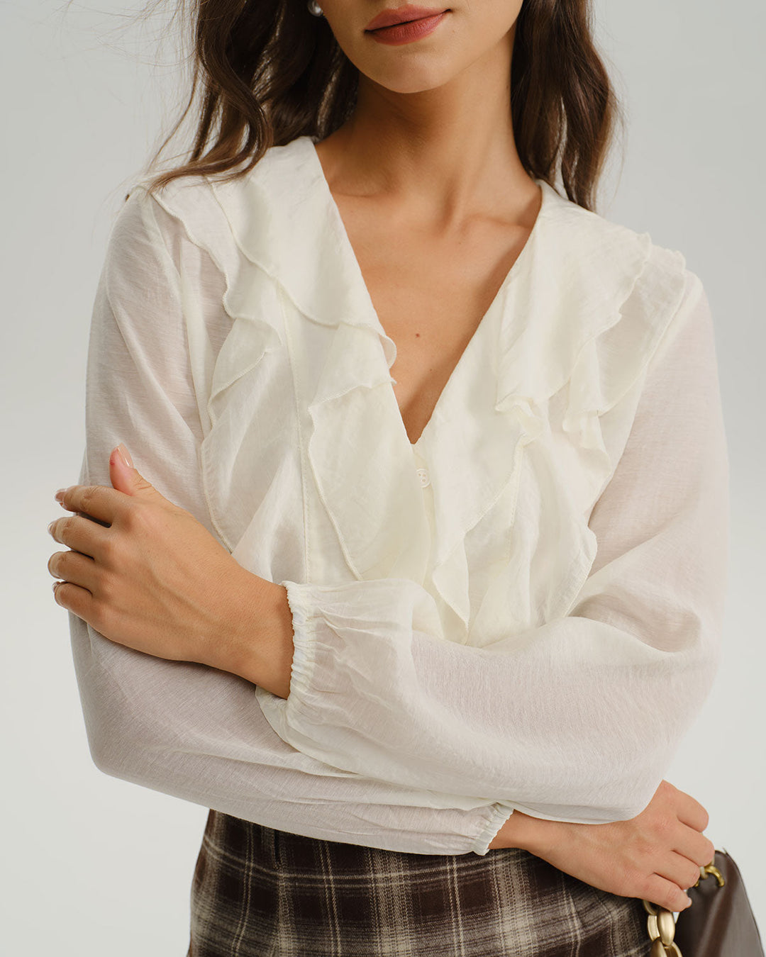 SALE | White V Neck Ruffle Loose Shirt
