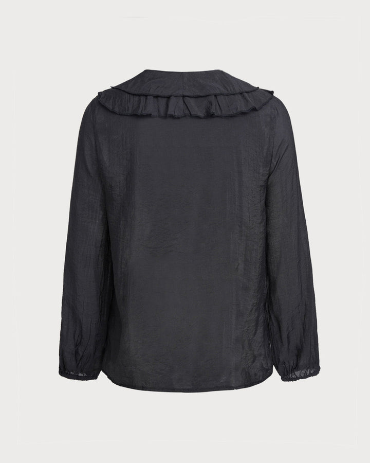 SALE | Black V Neck Ruffle Loose Shirt