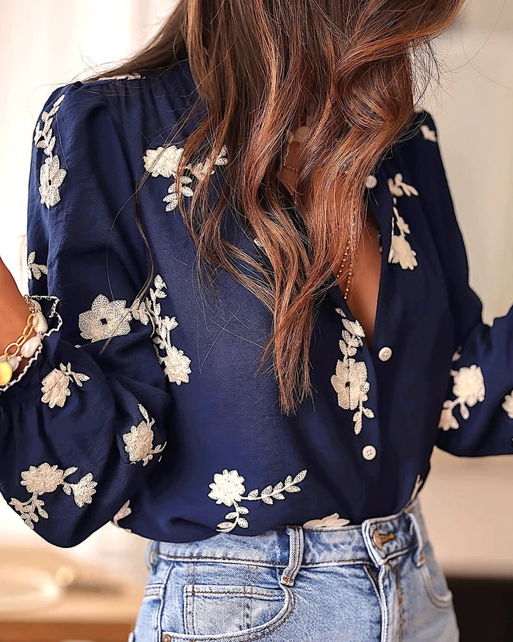 SALE | Navy Floral Poet Sleeve Shirt