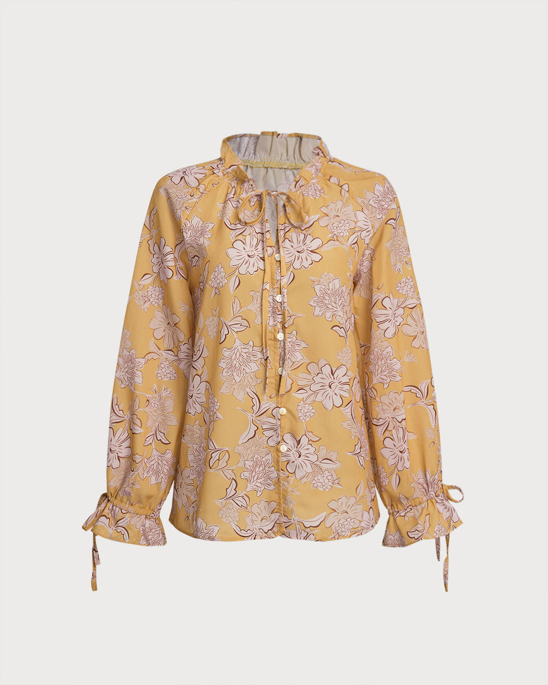 SALE | Yellow Floral Ruffle Bell Sleeve Shirt