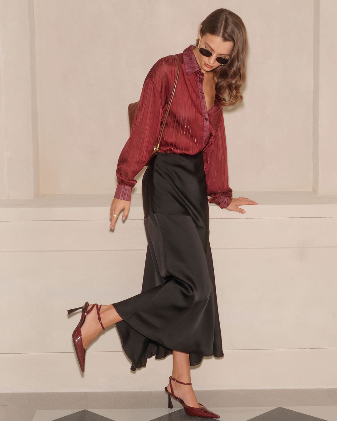 SALE | Wine Red Sparkly Loose Shirt