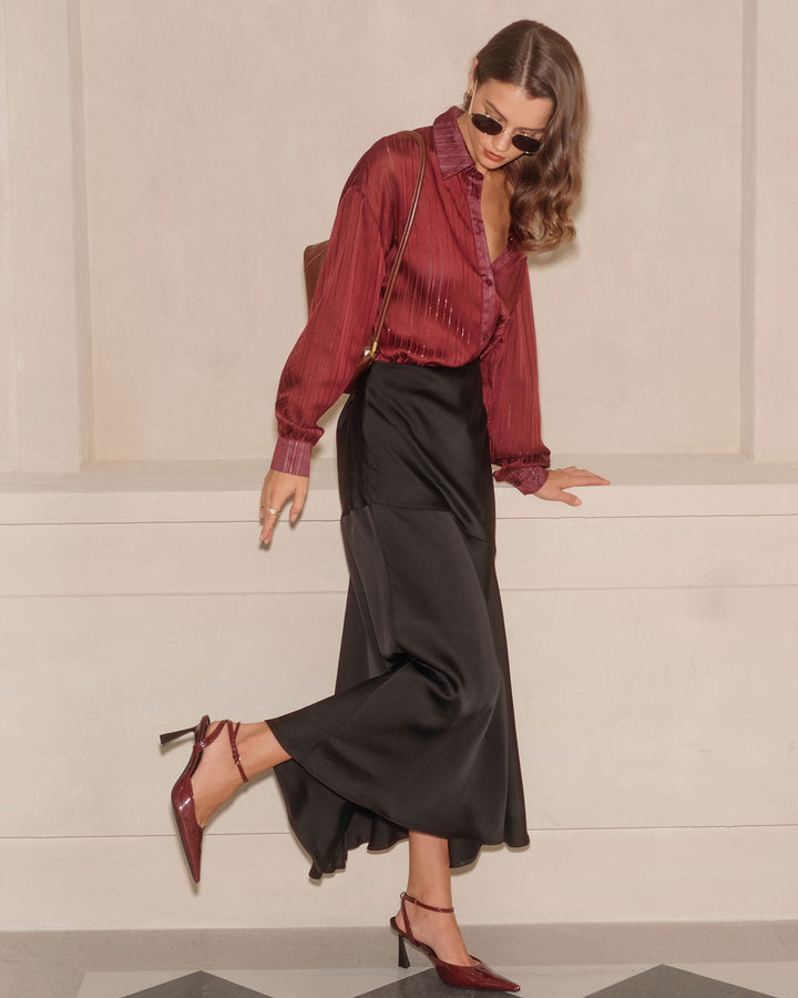 SALE | Wine Red Sparkly Loose Shirt