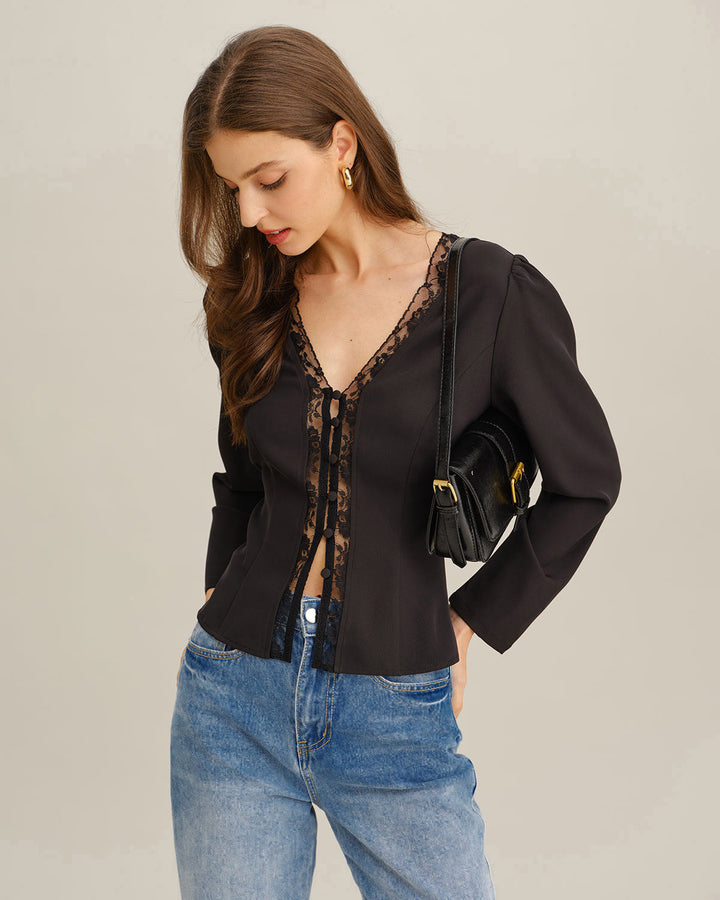 SALE | Black See Through Lace Blouse