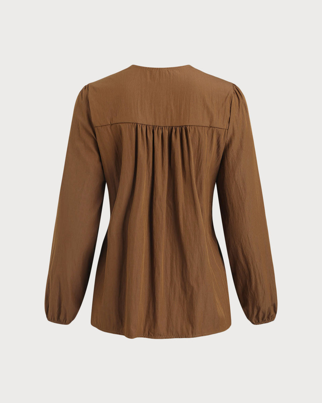 SALE | Brown Lantern Sleeve Shirred Shirt