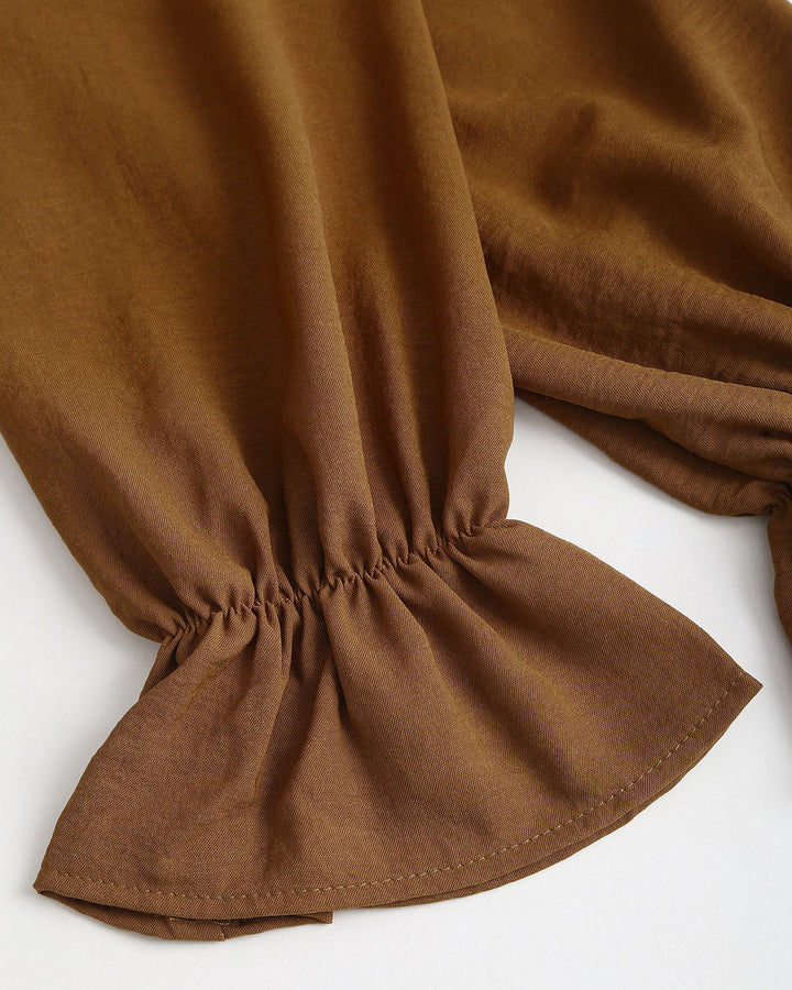 SALE | Caramel Ruched Poet Sleeve Shirt