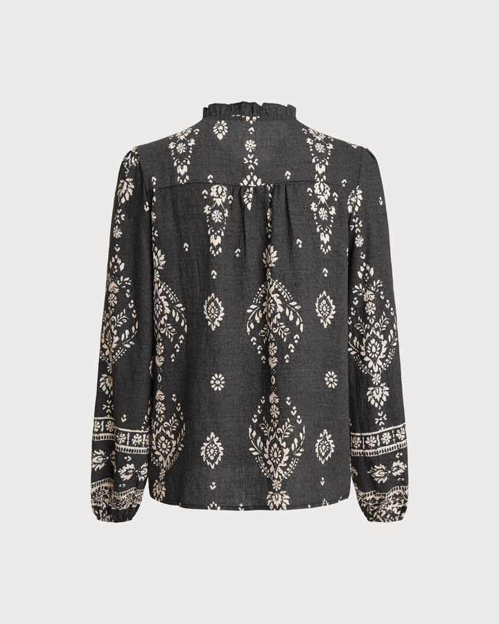 SALE | Black Floral Lantern Sleeve Shirt