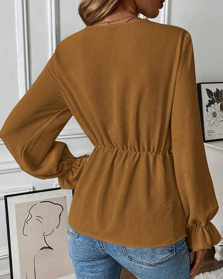 SALE | Caramel Ruched Poet Sleeve Shirt