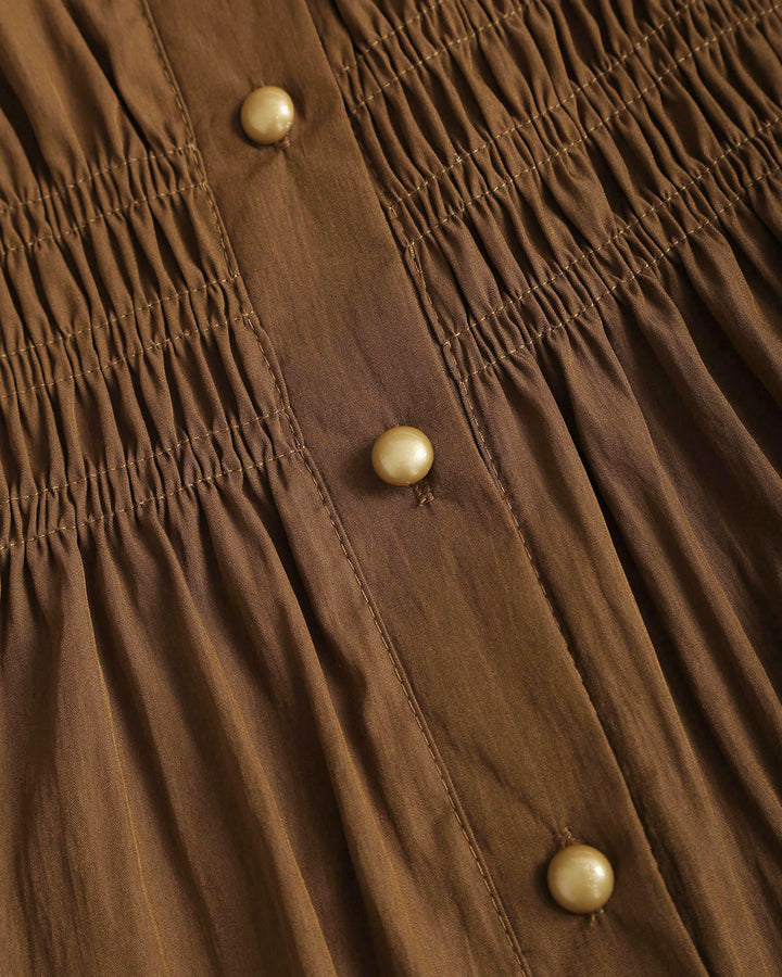 SALE | Brown Lantern Sleeve Shirred Shirt