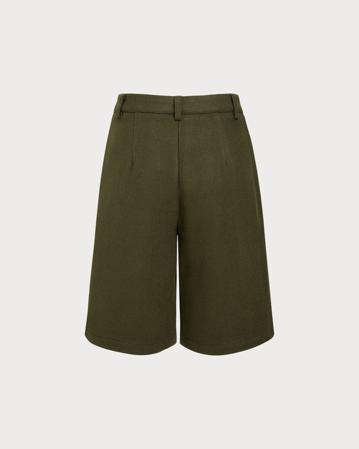 SALE | Green Pleated Knee-Length Shorts