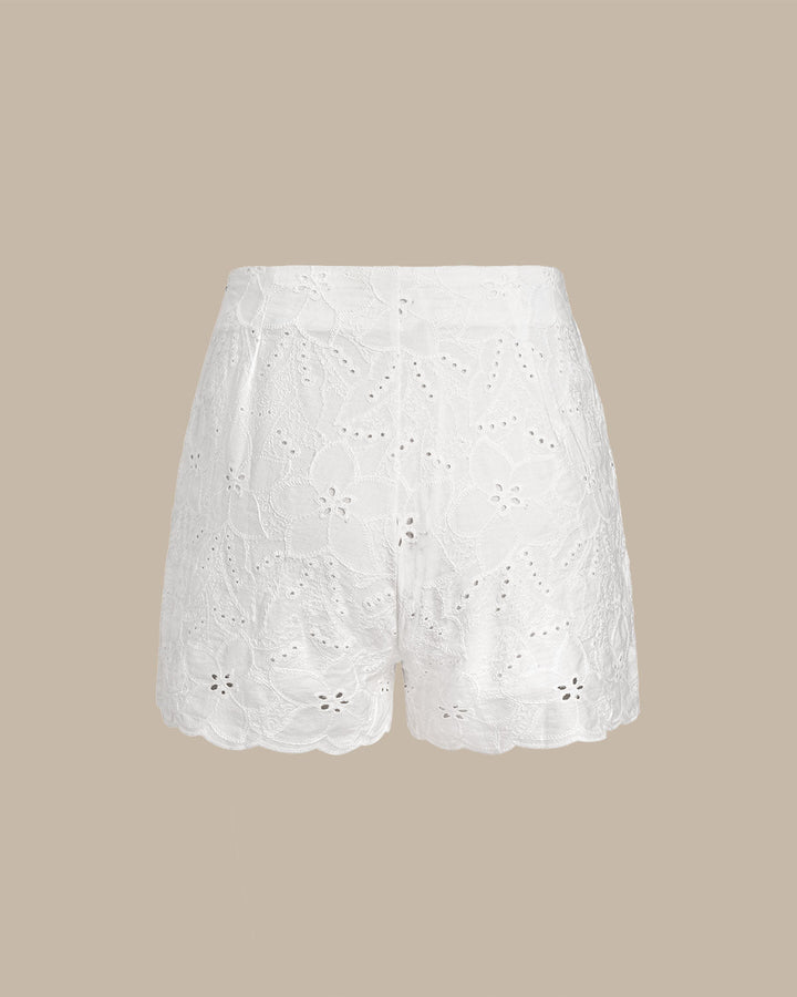 SALE | White Jacquard Natural Waisted Shorts