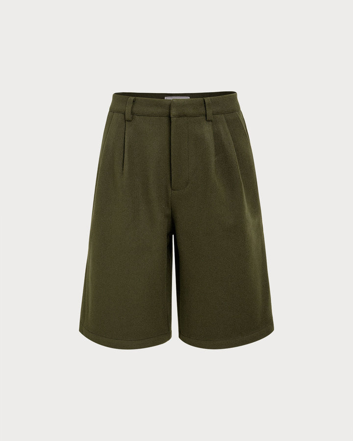 SALE | Green Pleated Knee-Length Shorts