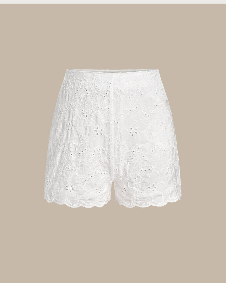 SALE | White Jacquard Natural Waisted Shorts