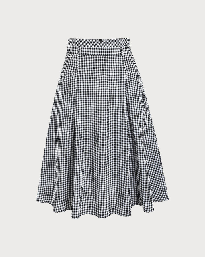 SALE | Black Plaid A-Line Midi Skirt
