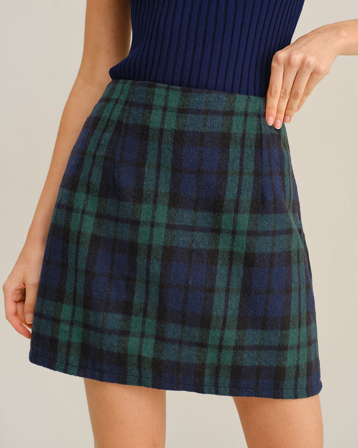 SALE | Green Plaid Straight Mini Skirt
