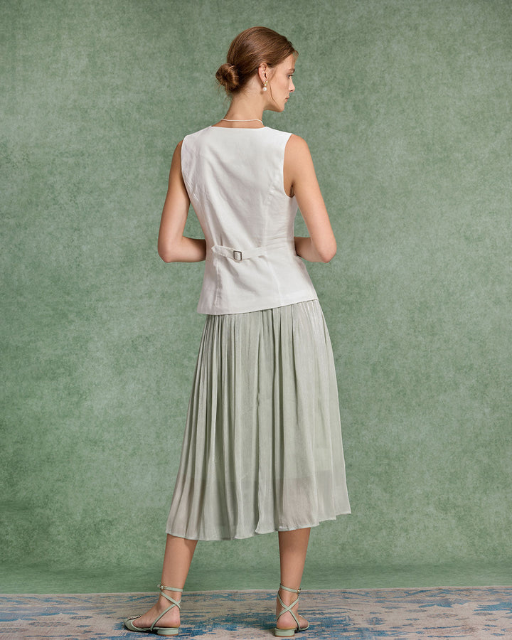 SALE | Green Flowy Pleated Midi Skirt