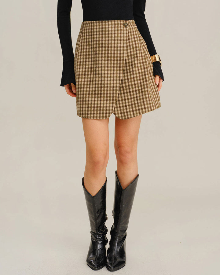 SALE | Khaki Plaid Wrap Mini Skirt