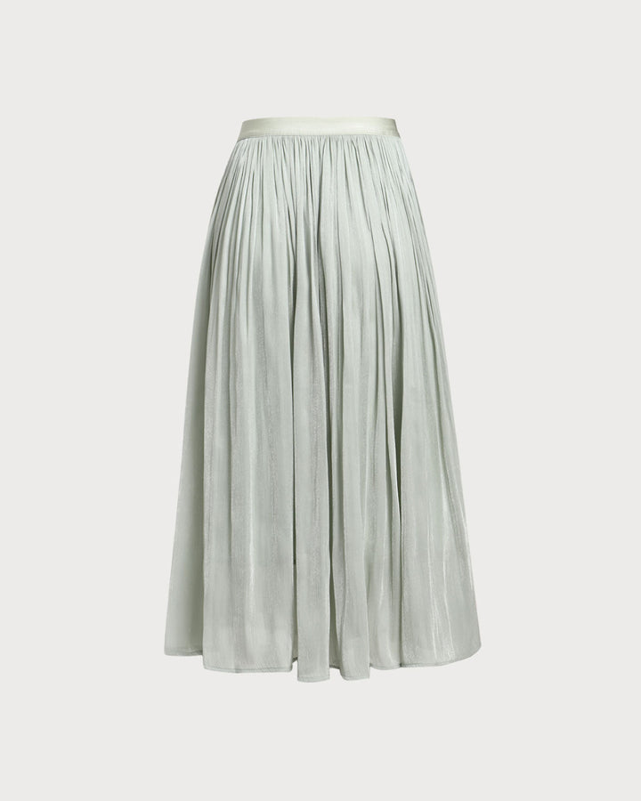 SALE | Green Flowy Pleated Midi Skirt