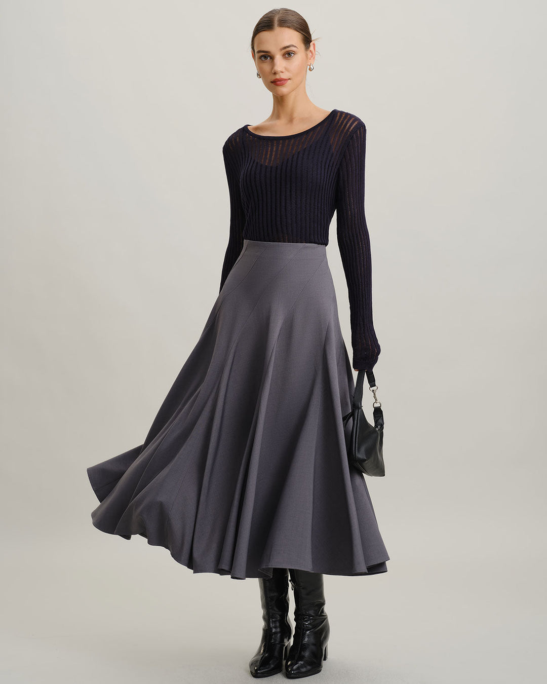 SALE | Elegant high-waisted gray midi pleated skirt