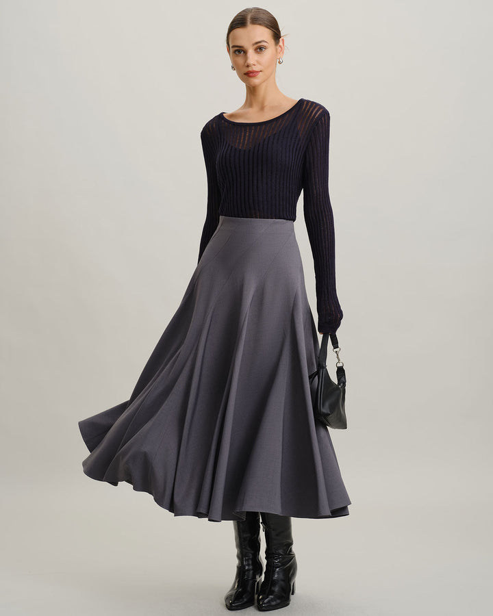 SALE | Elegant high-waisted gray midi pleated skirt