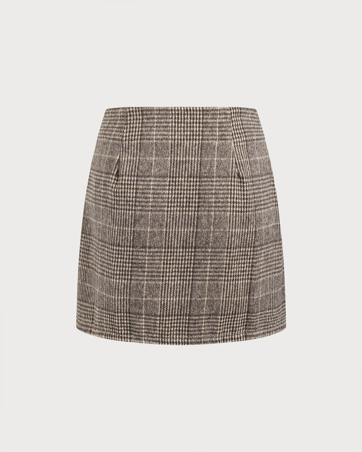 SALE | Brown Plaid Straight Mini Skirt