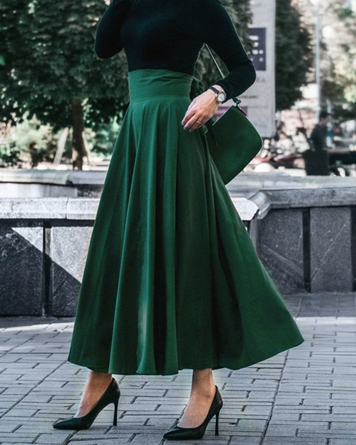 SALE | Green  High Waisted Flared Skirt