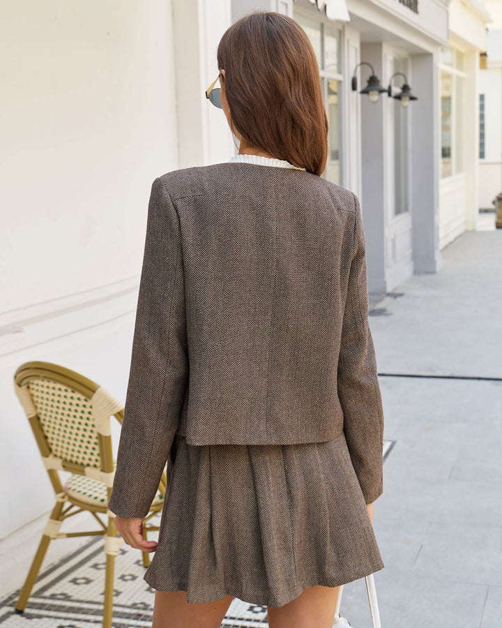 SALE | Brown A-Line Pockets Pleated Mini Skirt