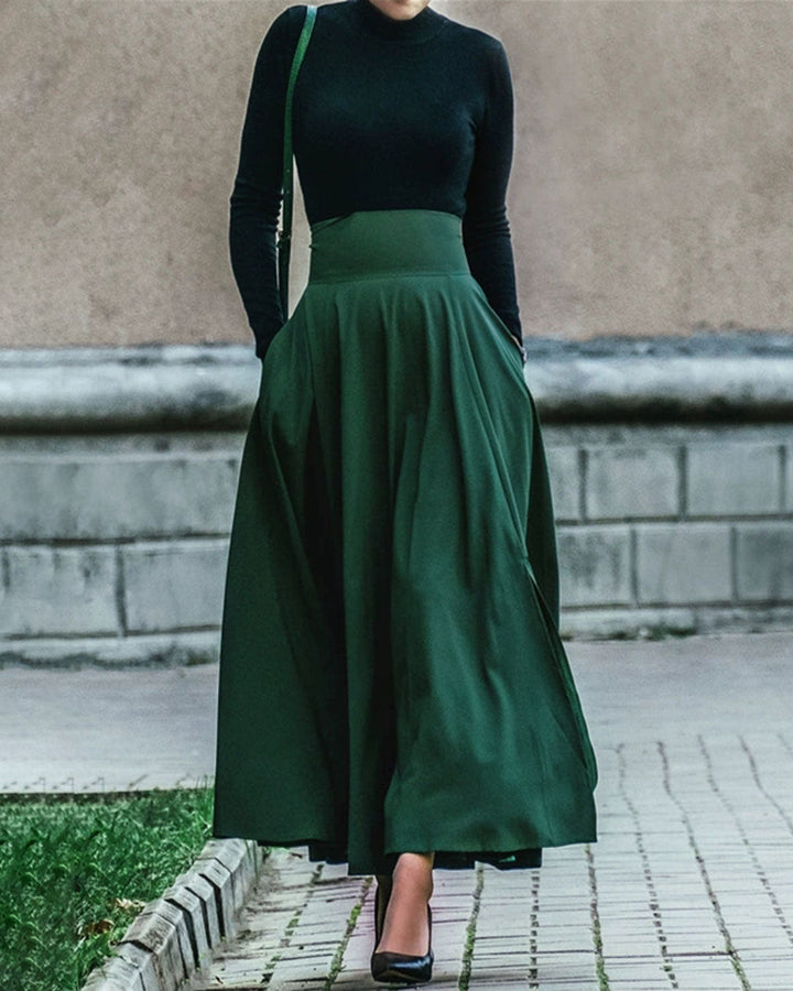 SALE | Green  High Waisted Flared Skirt