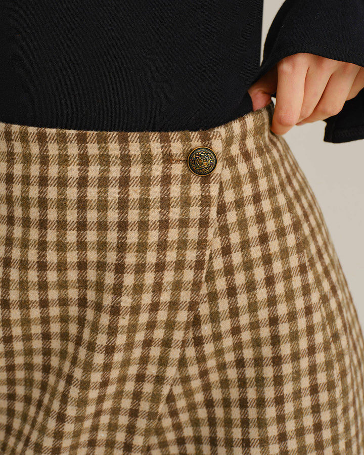 SALE | Khaki Plaid Wrap Mini Skirt