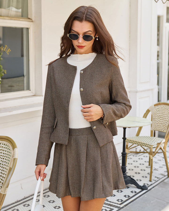 SALE | Brown A-Line Pockets Pleated Mini Skirt