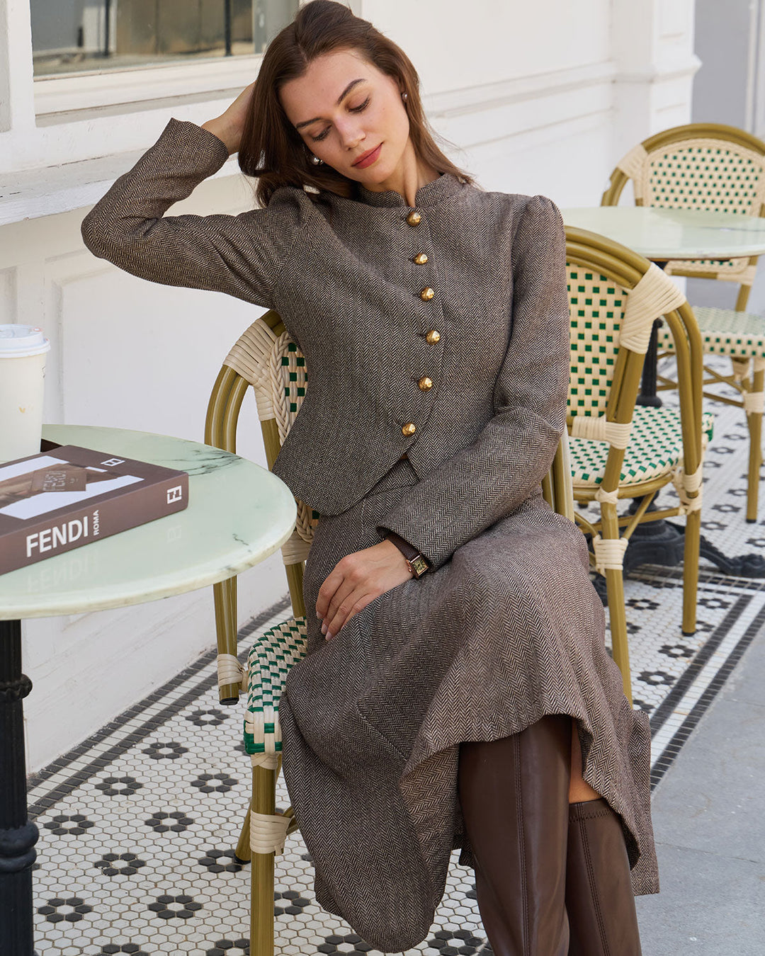 SALE | Brown Natural Waisted A-Line Midi Skirt