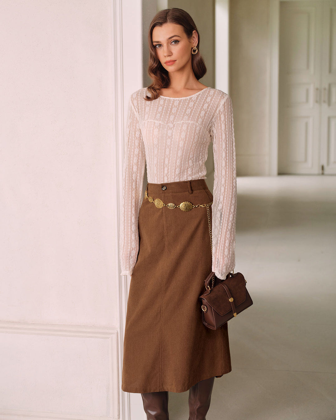 SALE | Brown Natural Waisted Straight Skirt