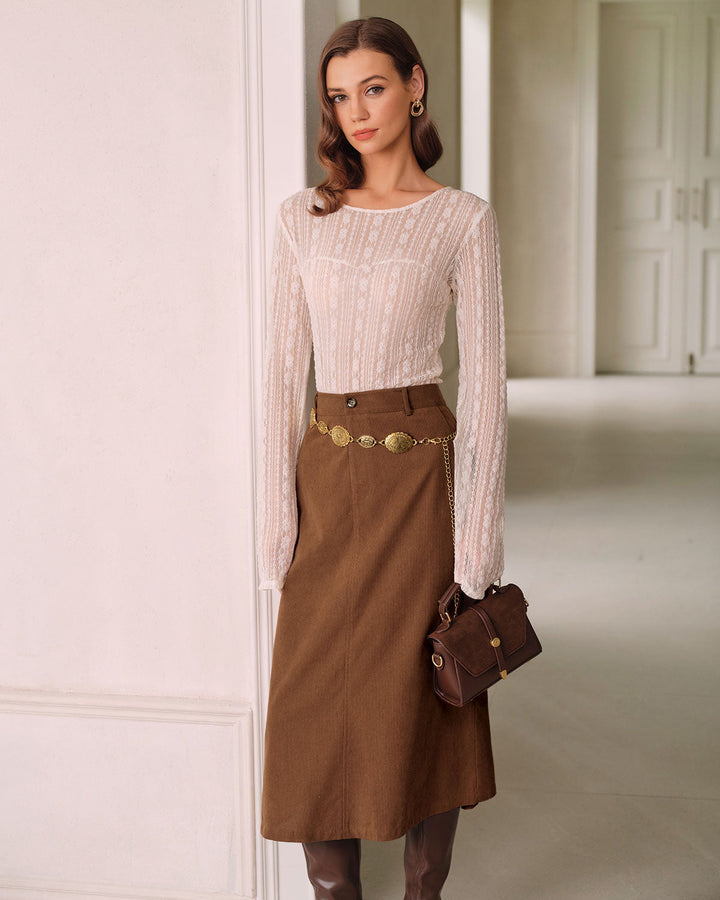 SALE | Brown Natural Waisted Straight Skirt