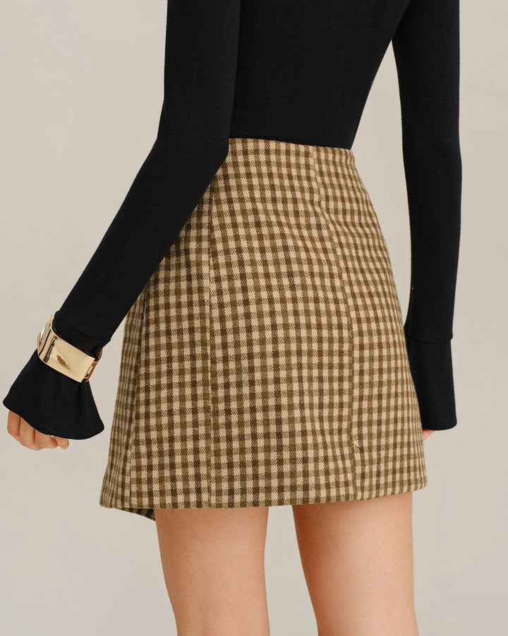 SALE | Khaki Plaid Wrap Mini Skirt