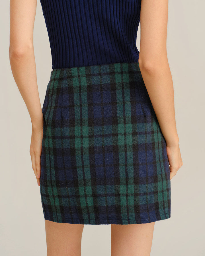 SALE | Green Plaid Straight Mini Skirt