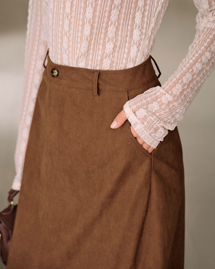 SALE | Brown Natural Waisted Straight Skirt