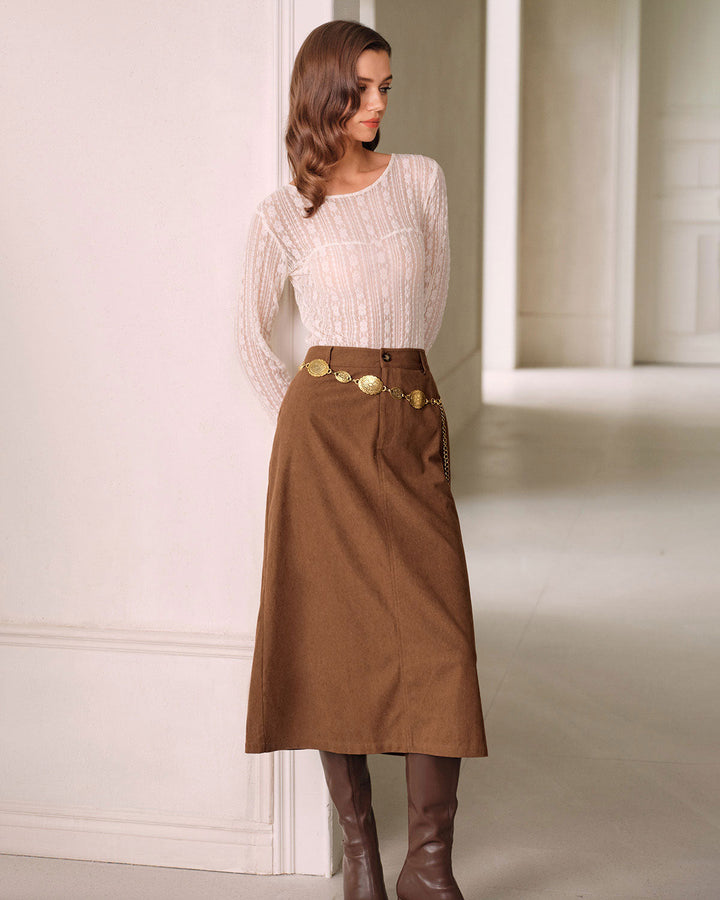SALE | Brown Natural Waisted Straight Skirt