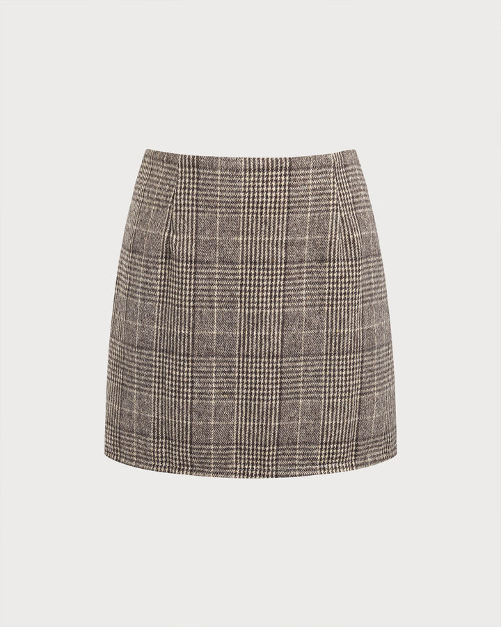 SALE | Brown Plaid Straight Mini Skirt