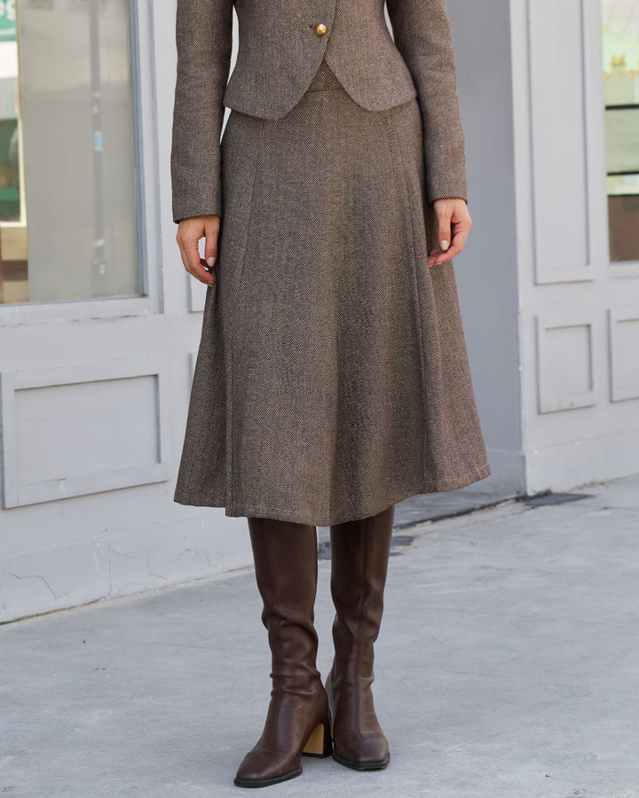 SALE | Brown Natural Waisted A-Line Midi Skirt