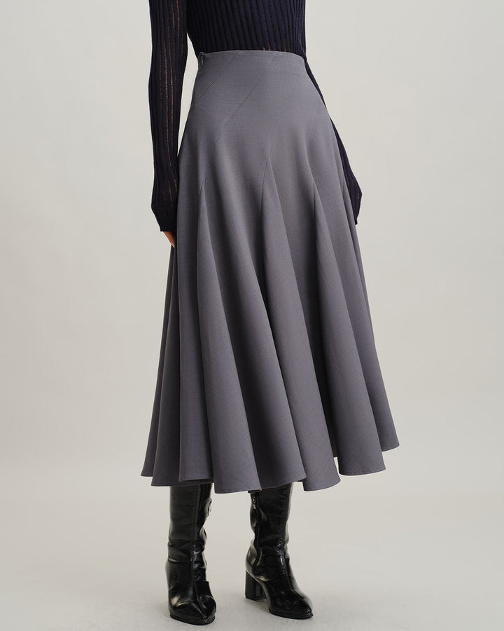SALE | Elegant high-waisted gray midi pleated skirt
