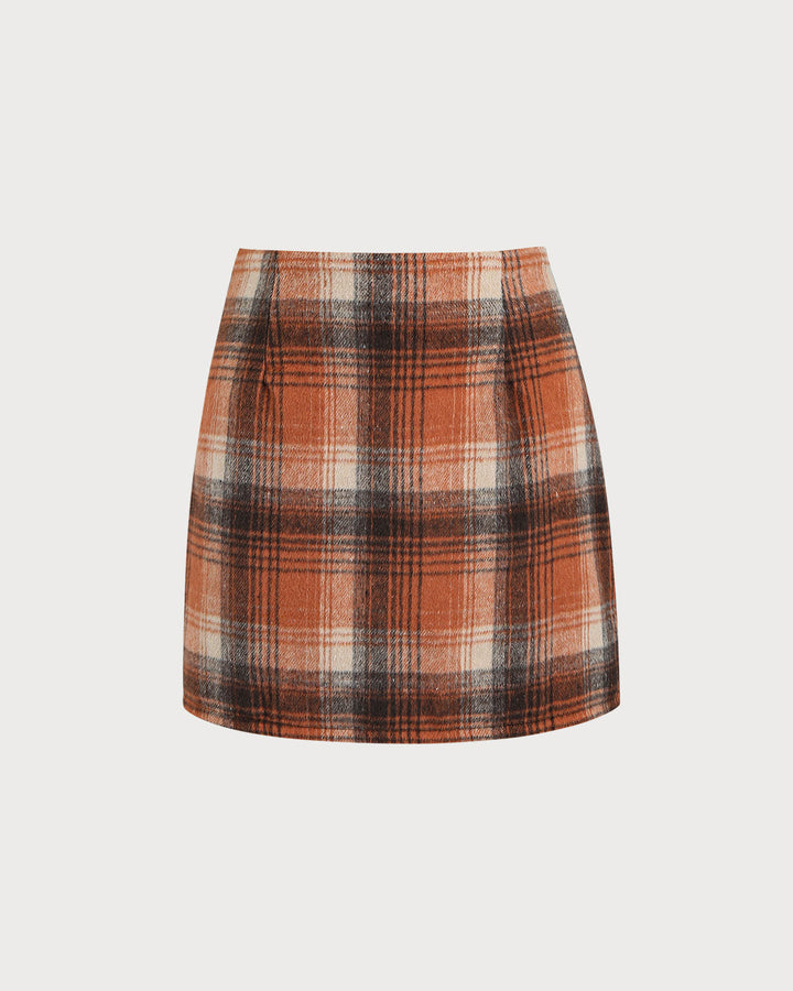 SALE | Orange Plaid Natural Waisted Mini Skirt