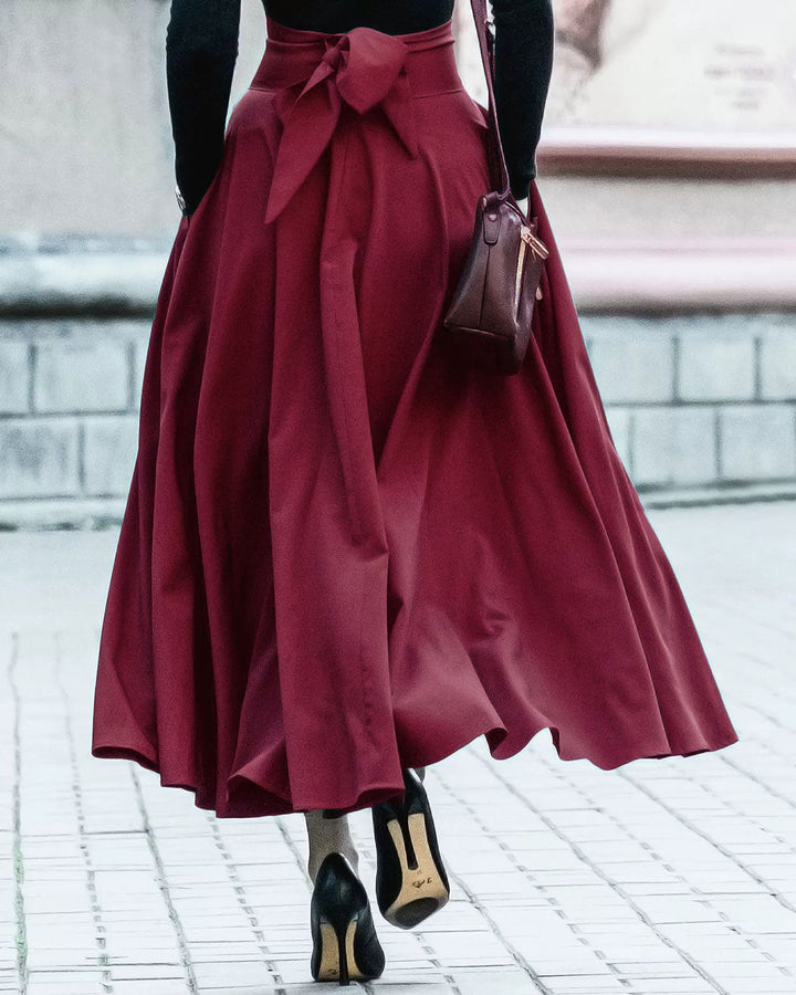SALE | Red Pocket Flared Midi Skirt