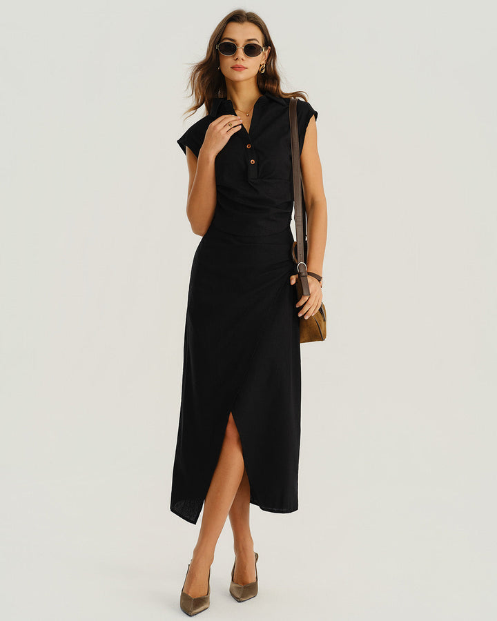 SALE | Black Natural Waisted Slit Midi Skirt
