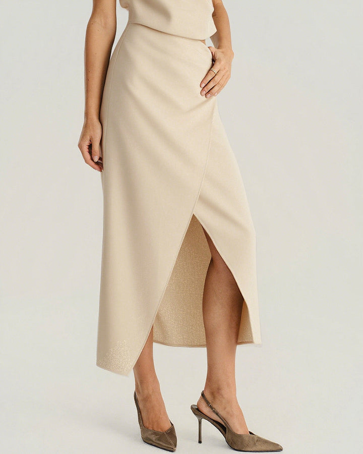 SALE | Apricot Linen Natural Waisted Midi Skirt