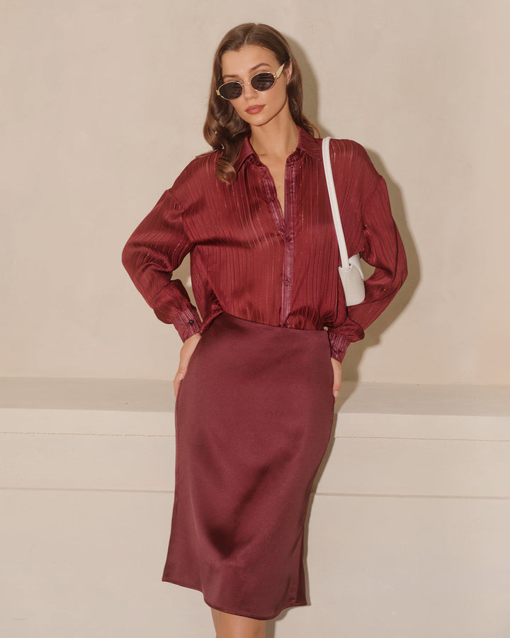 SALE | Wine Red Natural Waisted Mermaid Midi Skirt
