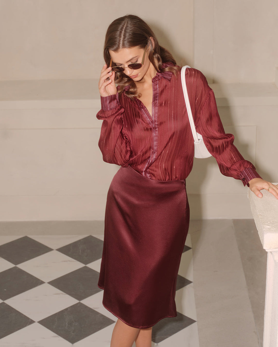 SALE | Wine Red Natural Waisted Mermaid Midi Skirt