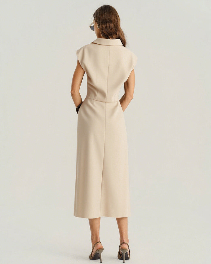 SALE | Apricot Linen Natural Waisted Midi Skirt